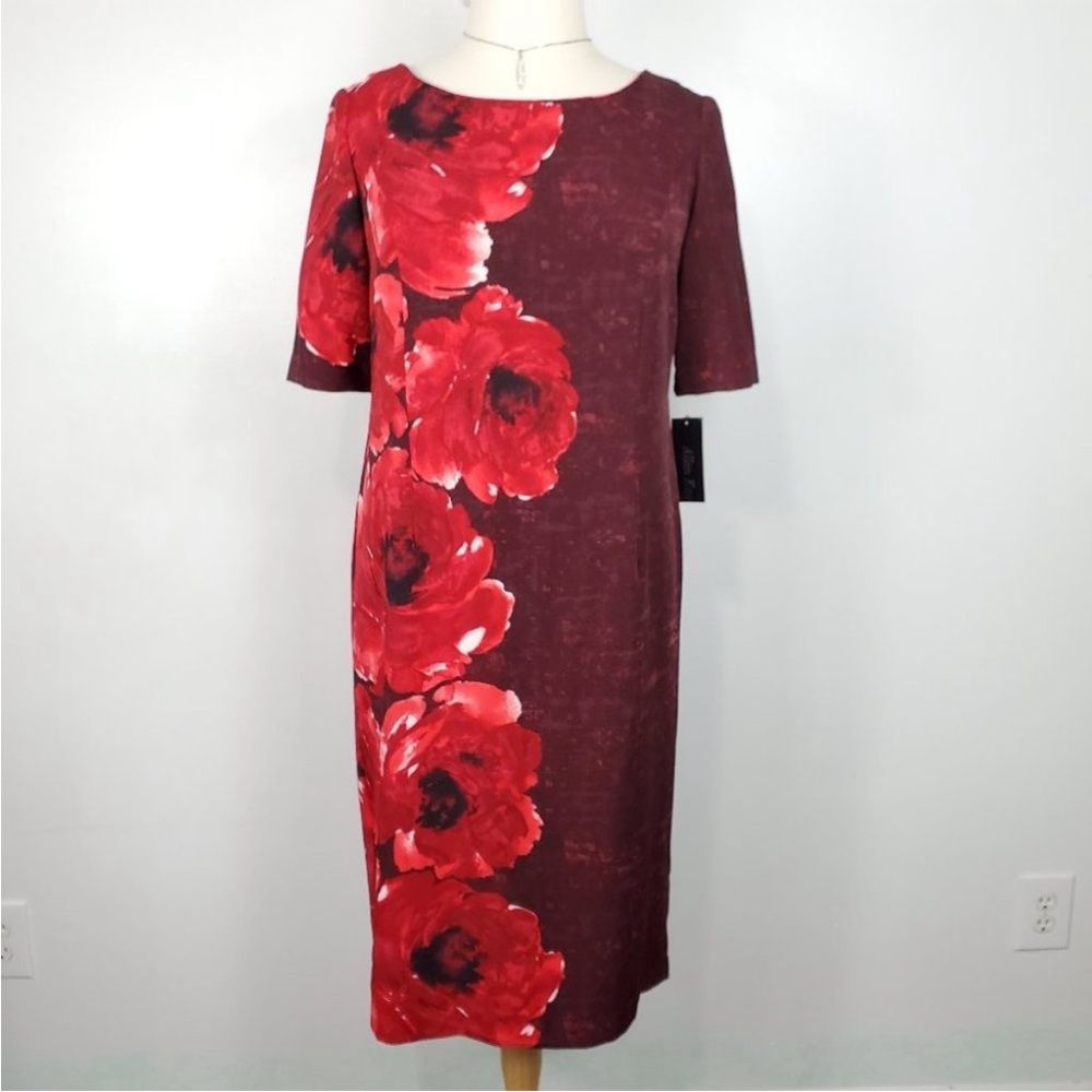 NWT Red floral midi color block dress by Allen Kay